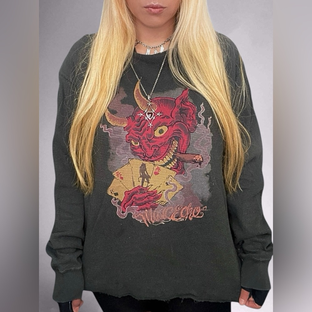 Vintage 00s Marc Ecko Thermal Knit The Devil’s Hand Sweater